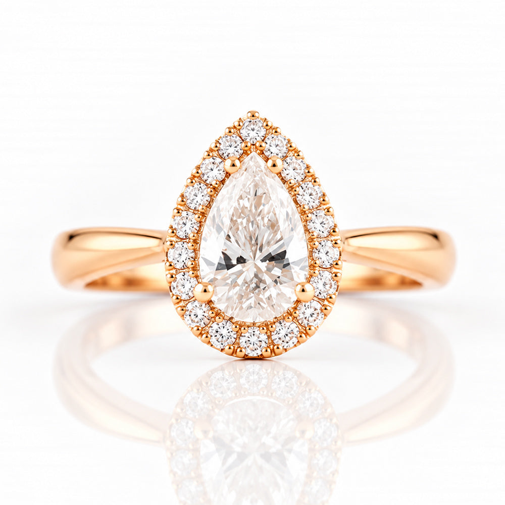Grace, a Pear cut Lab Diamond Halo Engagement Ring - 1ct - Victoria's Jewellery