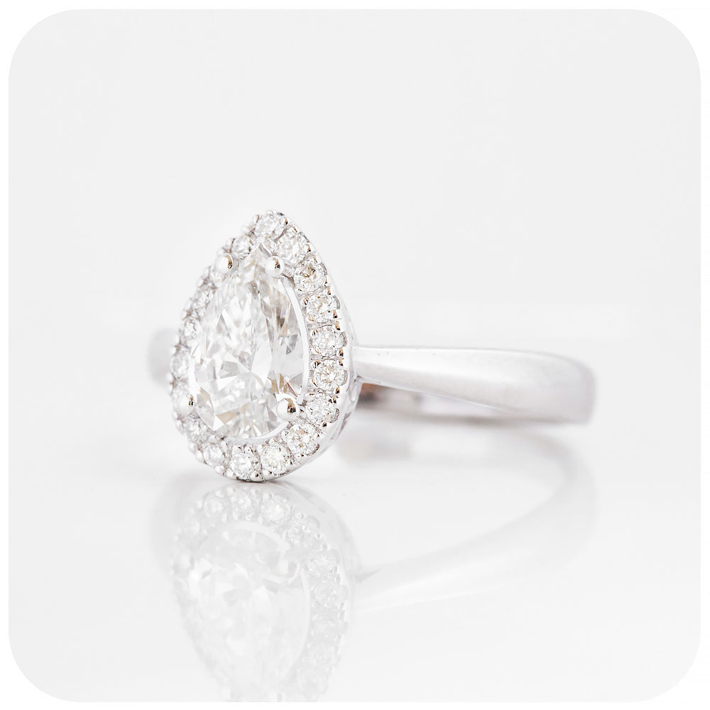 Pear cut Lab Grown Diamond Halo Engagement or Anniversary ring - Victoria's Jewellery