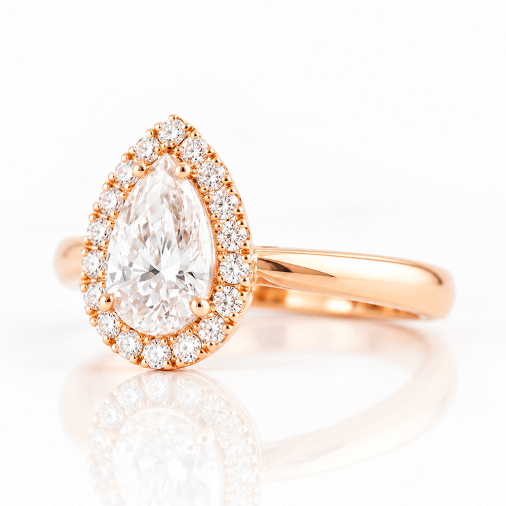 Grace, a Pear cut Lab Diamond Halo Engagement Ring - 1.5ct