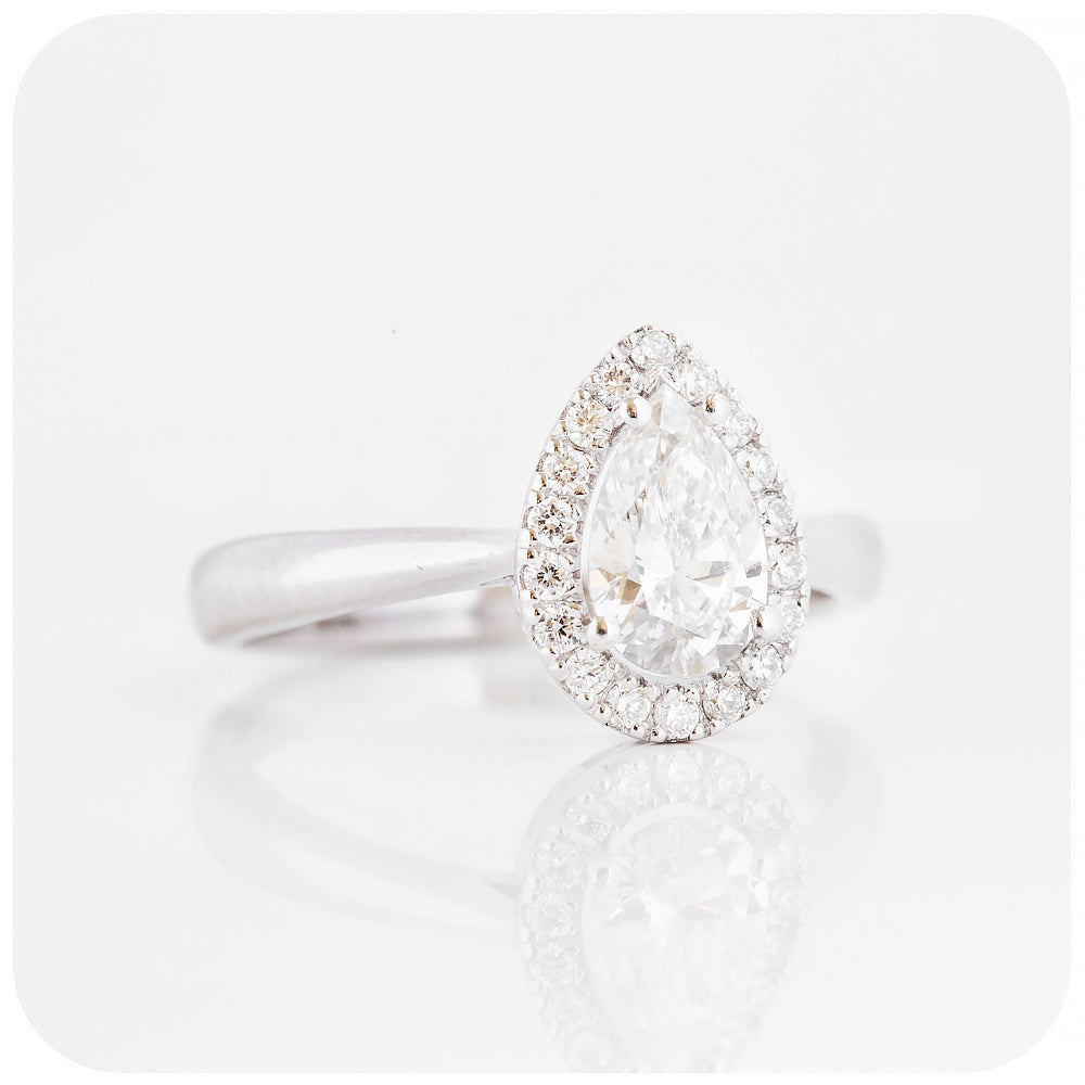 Pear cut Lab Grown Diamond Halo Engagement or Anniversary ring - Victoria's Jewellery