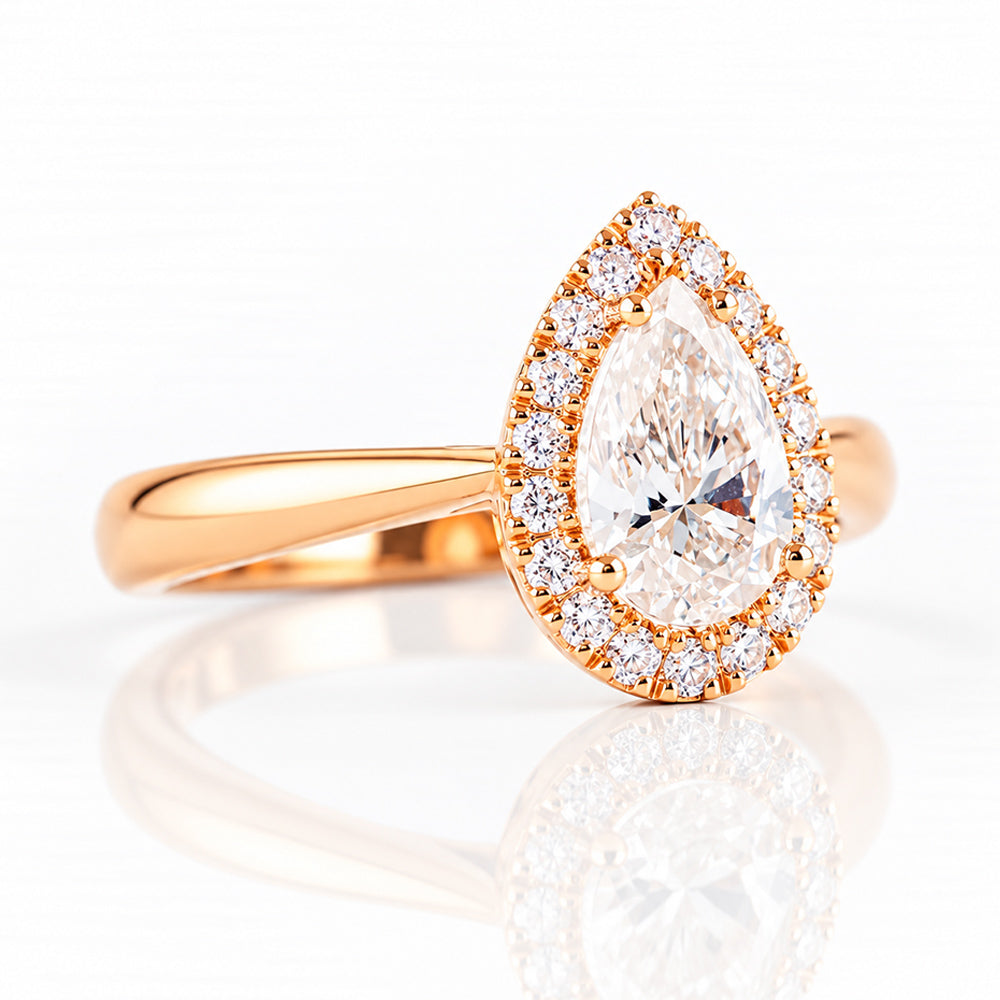 Grace, a Pear cut Lab Diamond Halo Engagement Ring - 1ct - Victoria's Jewellery