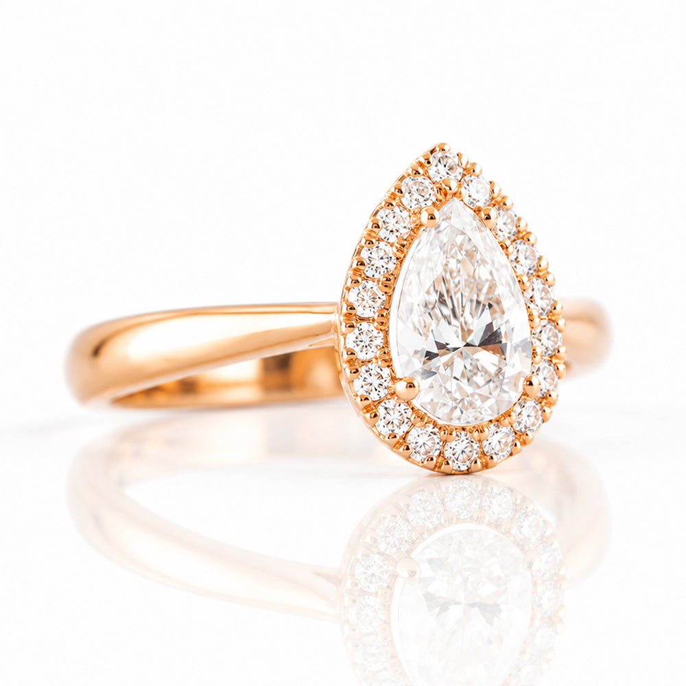 Grace, a Pear cut Lab Diamond Halo Engagement Ring - 1.5ct