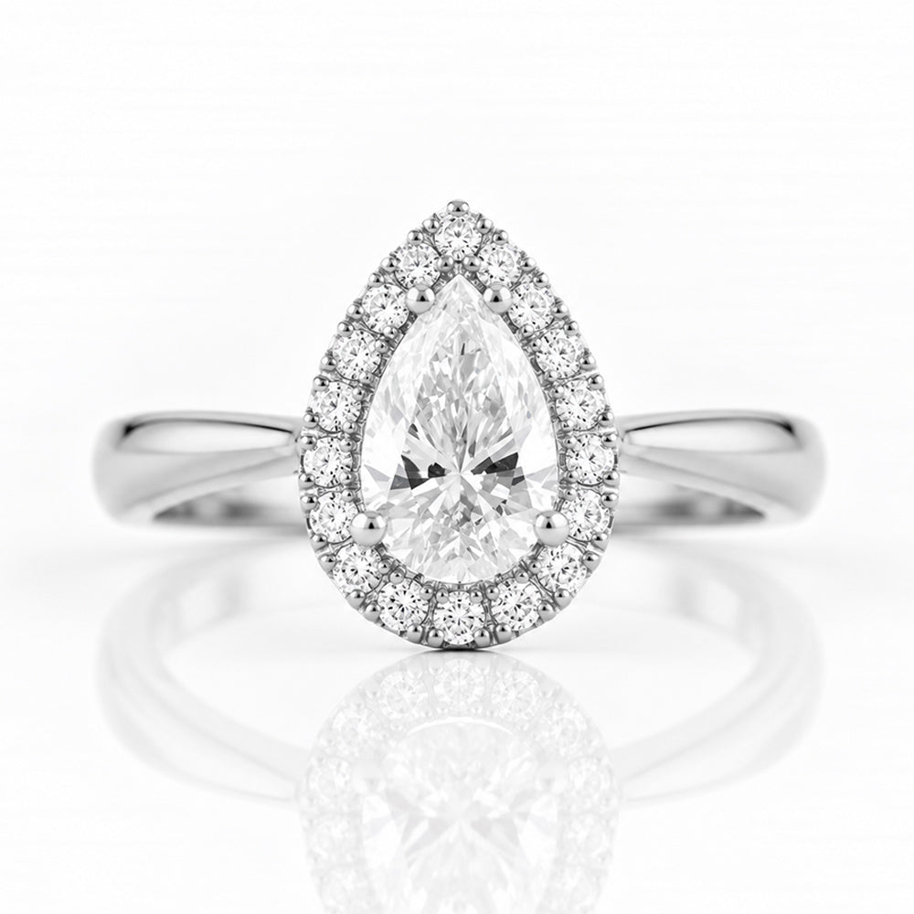 Grace, a Pear cut Lab Diamond Halo Engagement Ring - 1ct - Victoria's Jewellery