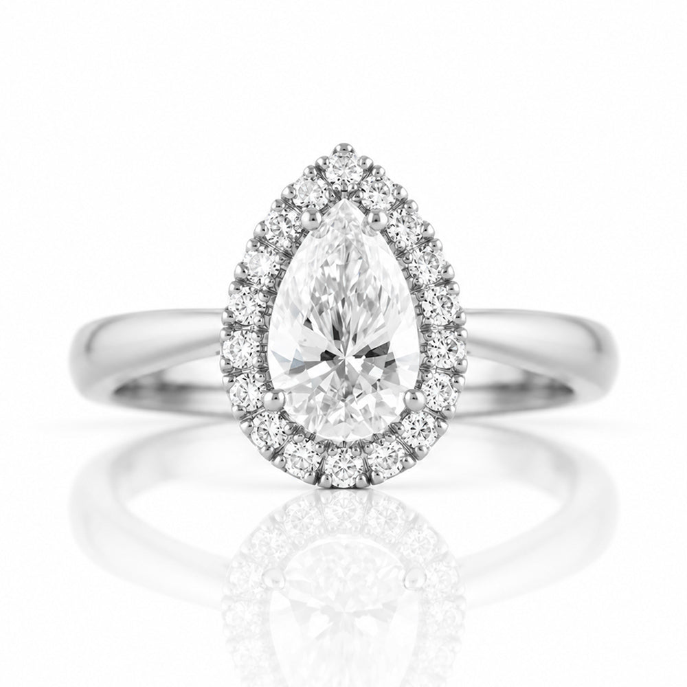 Grace, a Pear cut Lab Diamond Halo Engagement Ring - 1.5ct