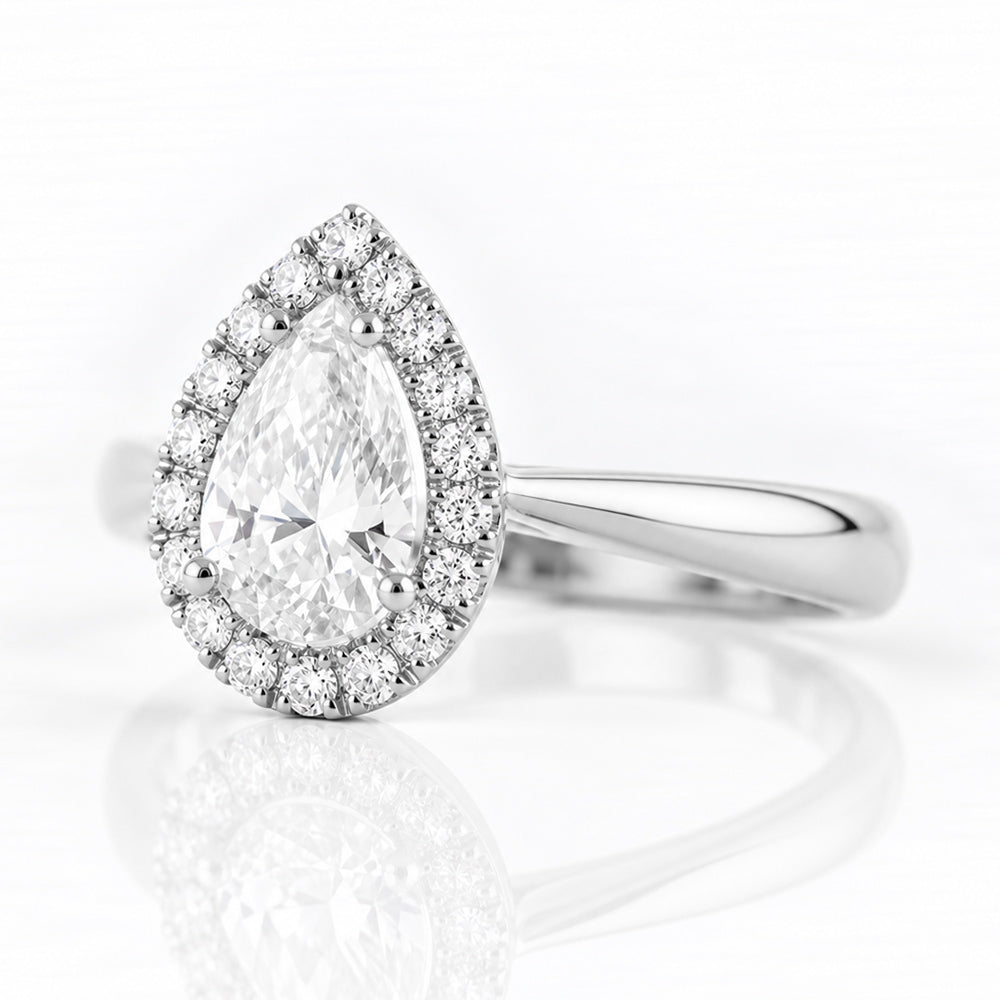 Grace, a Pear cut Lab Diamond Halo Engagement Ring - 1ct - Victoria's Jewellery