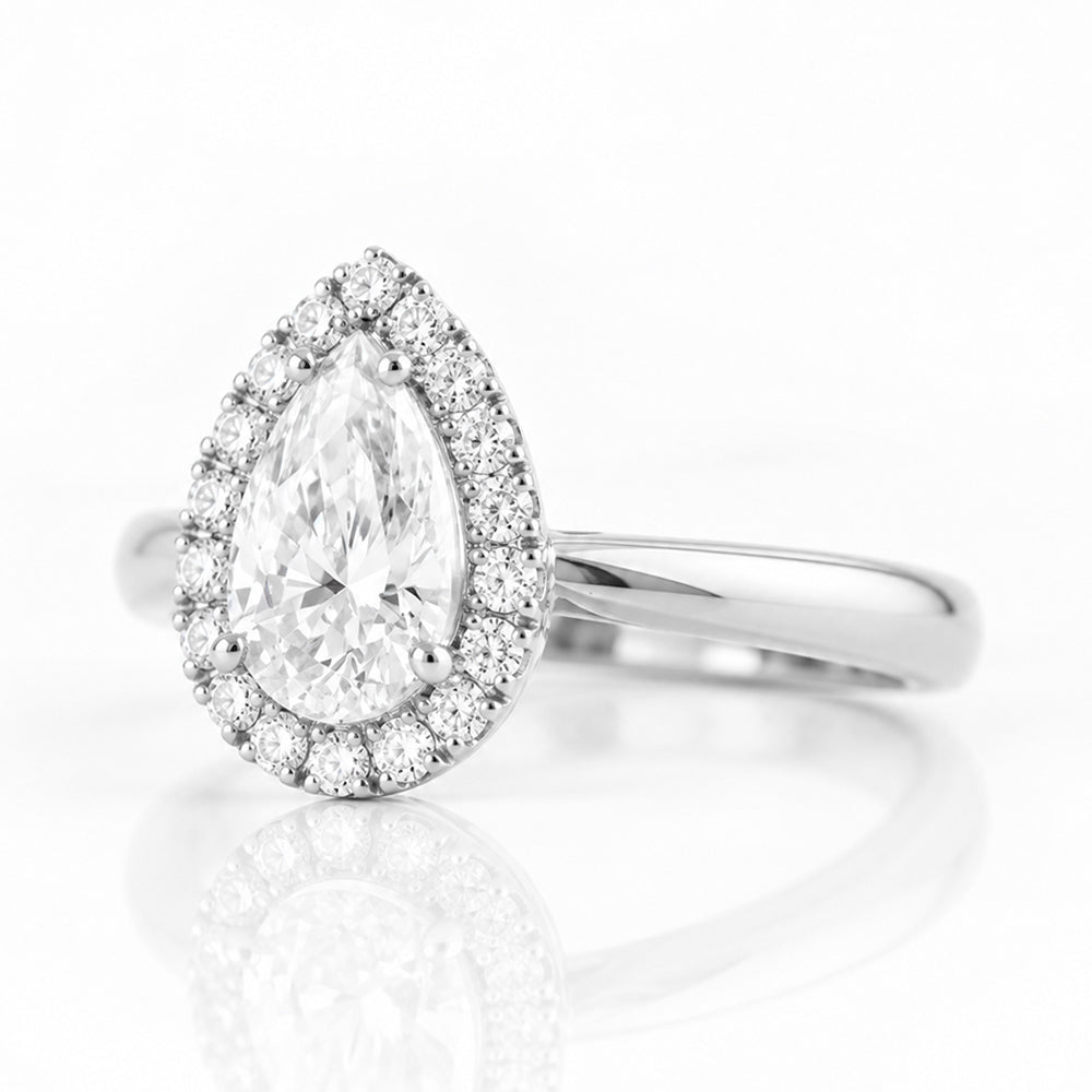 Grace, a Pear cut Lab Diamond Halo Engagement Ring - 1.5ct