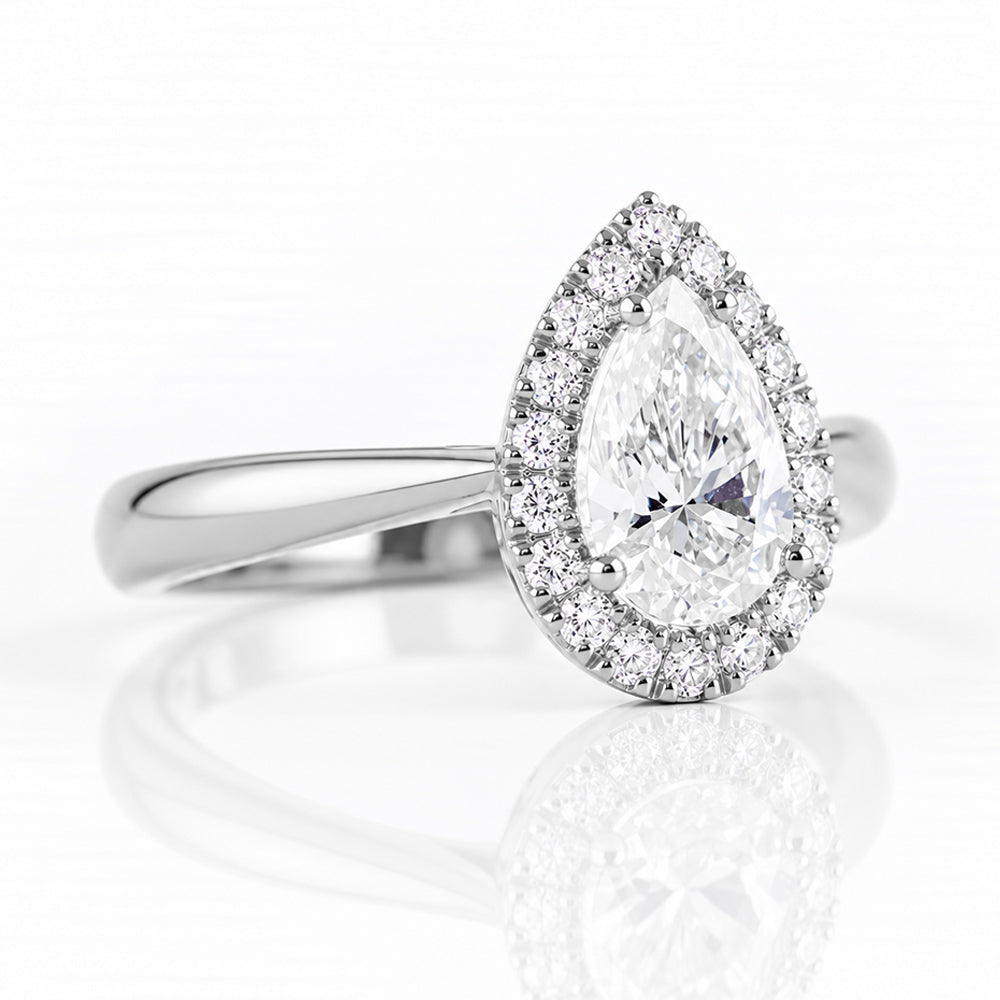 Grace, a Pear cut Lab Diamond Halo Engagement Ring - 1ct - Victoria's Jewellery