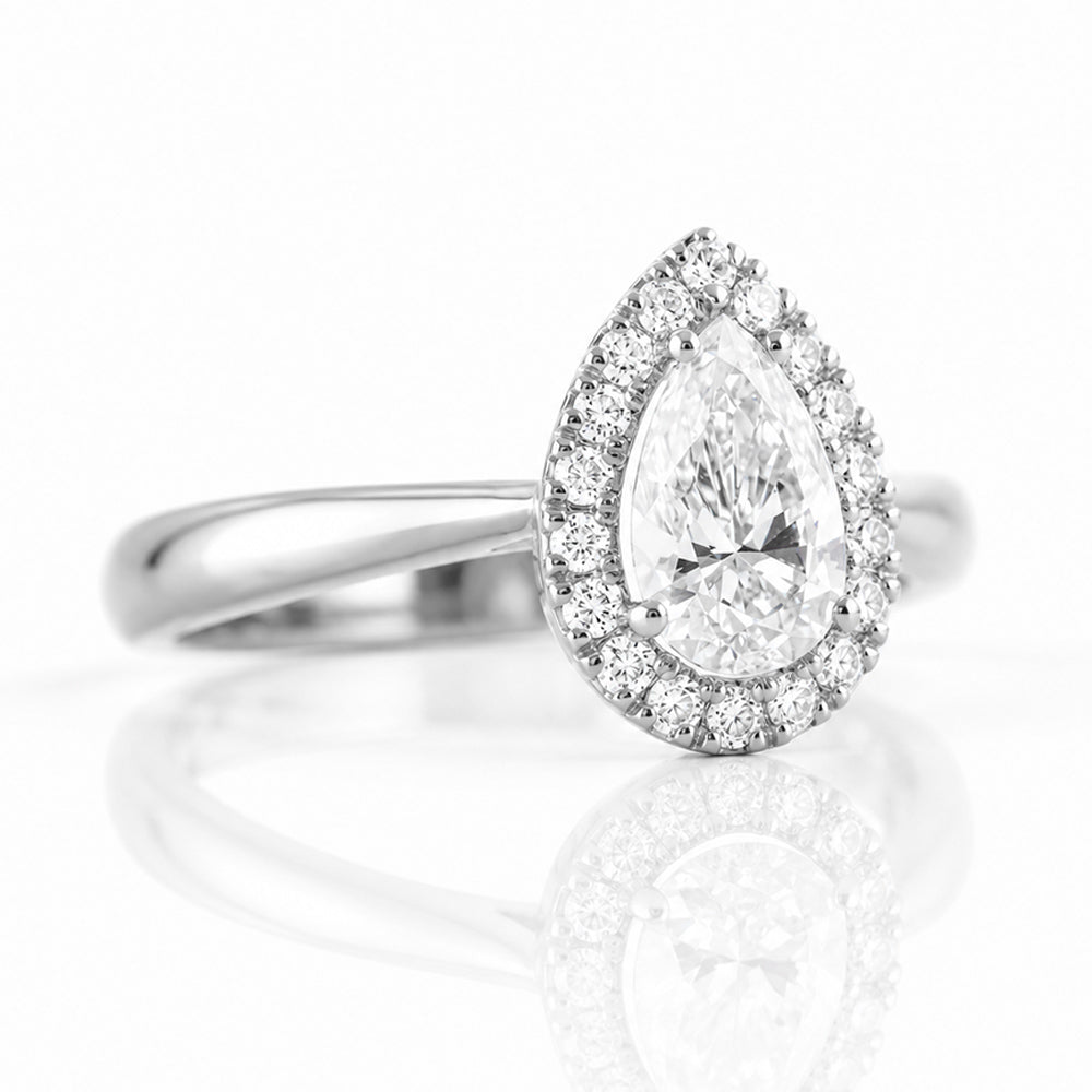 Grace, a Pear cut Lab Diamond Halo Engagement Ring - 1.5ct