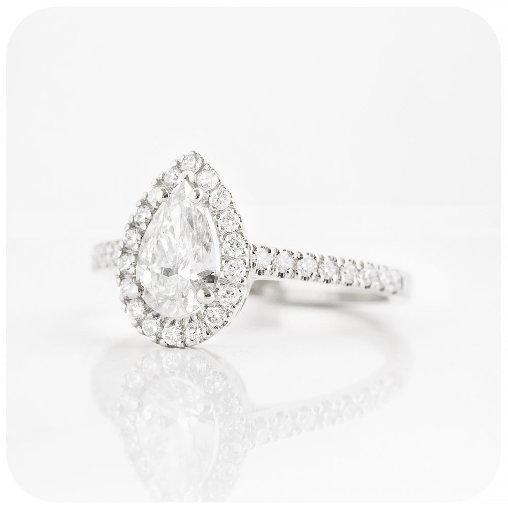 Pear cut Moissanite Halo Engagement Wedding Ring - Victoria's Jewellery