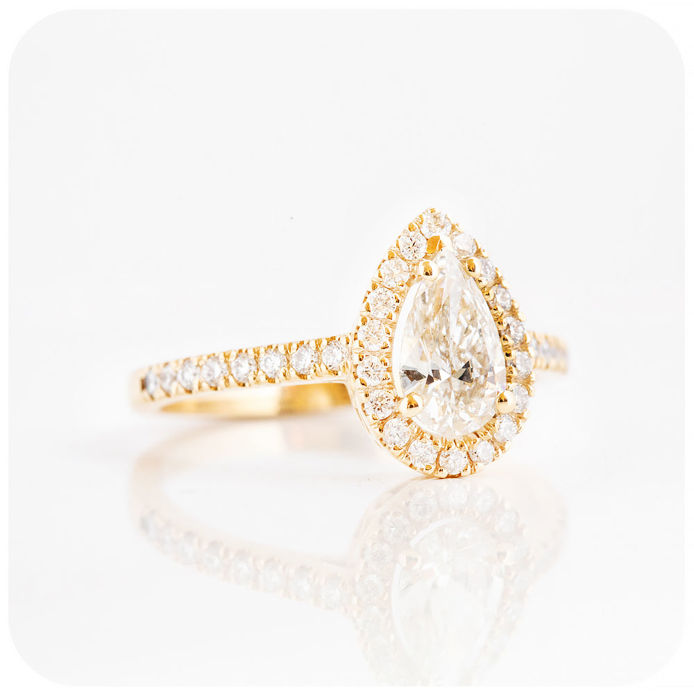 Pear cut Moissanite Halo Engagement Wedding Ring - Victoria's Jewellery