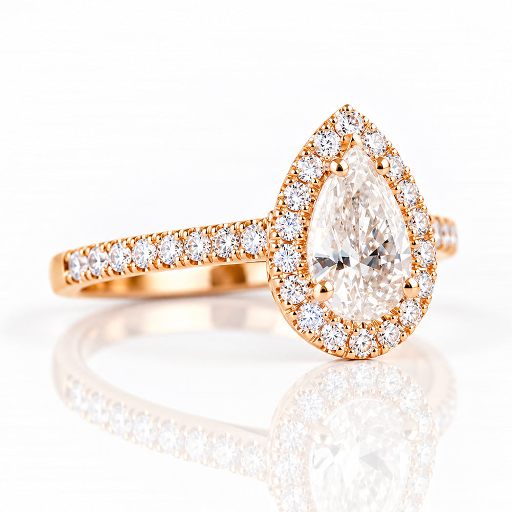 Madison, a Pear cut Lab Diamond Halo Ring - Victoria's Jewellery