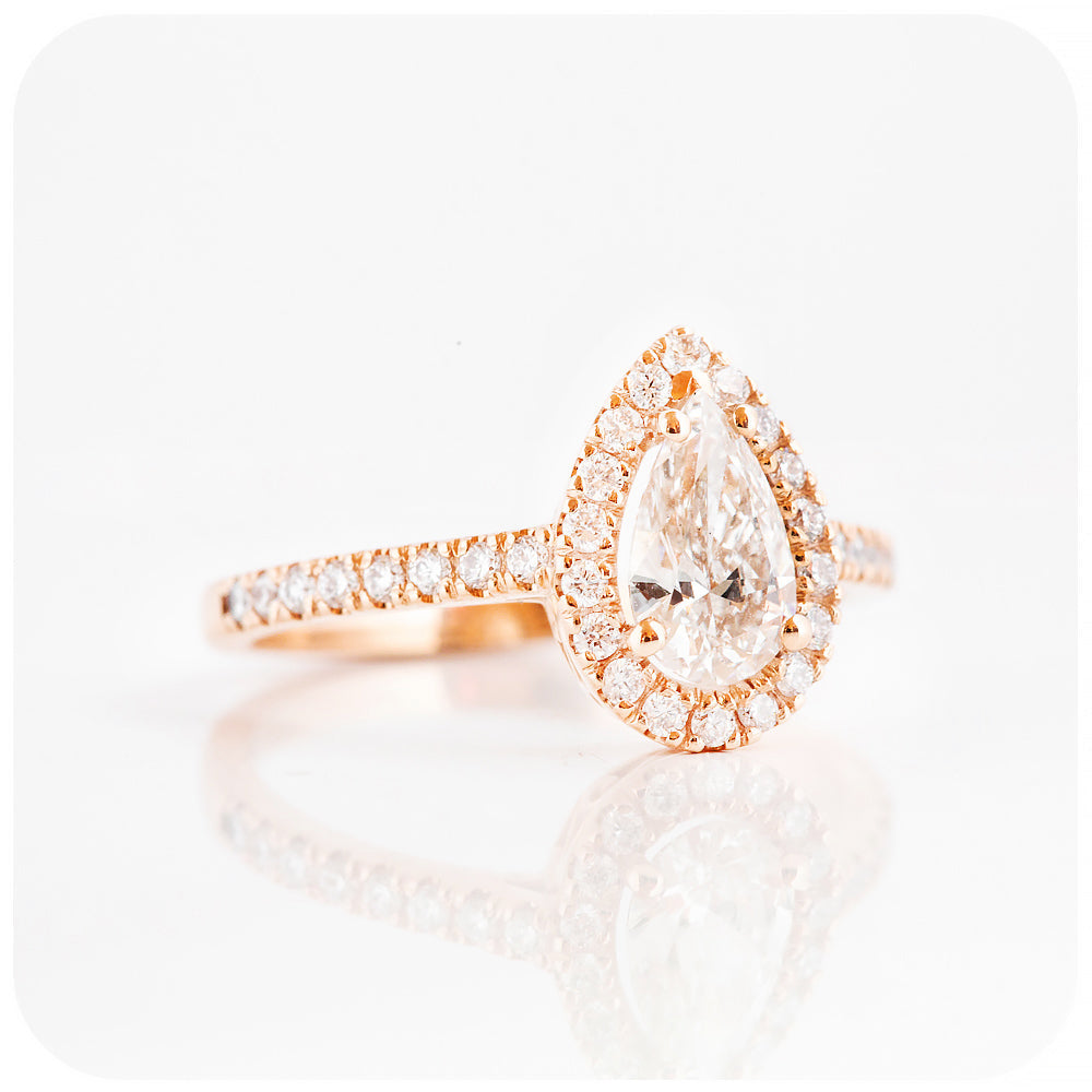 Pear cut Moissanite Halo Engagement Wedding Ring - Victoria's Jewellery