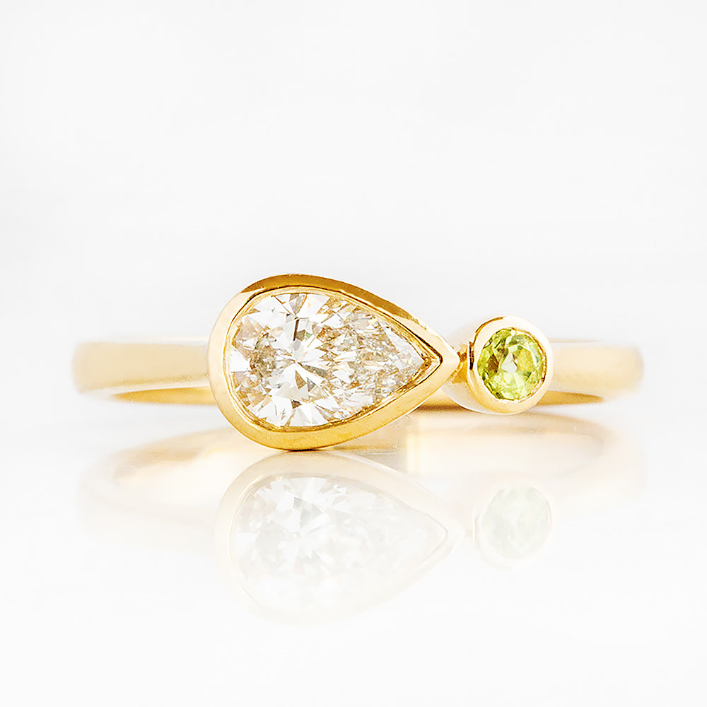 Jade, Lab Diamond and Peridot Ring