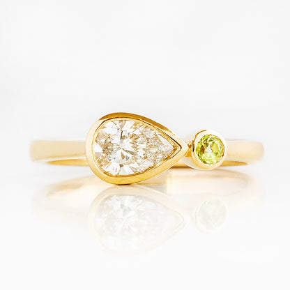 Jade, Lab Diamond and Peridot Ring