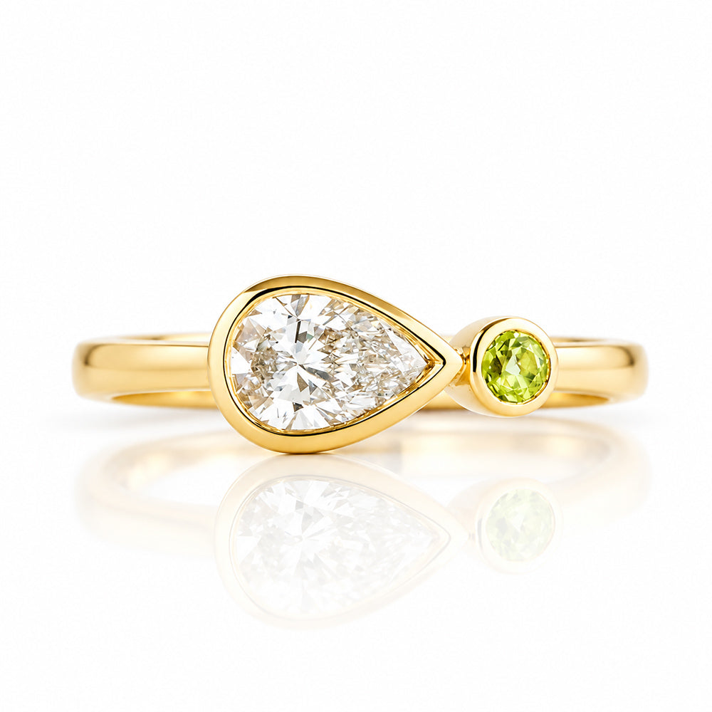 Jade, Lab Diamond and Peridot Ring