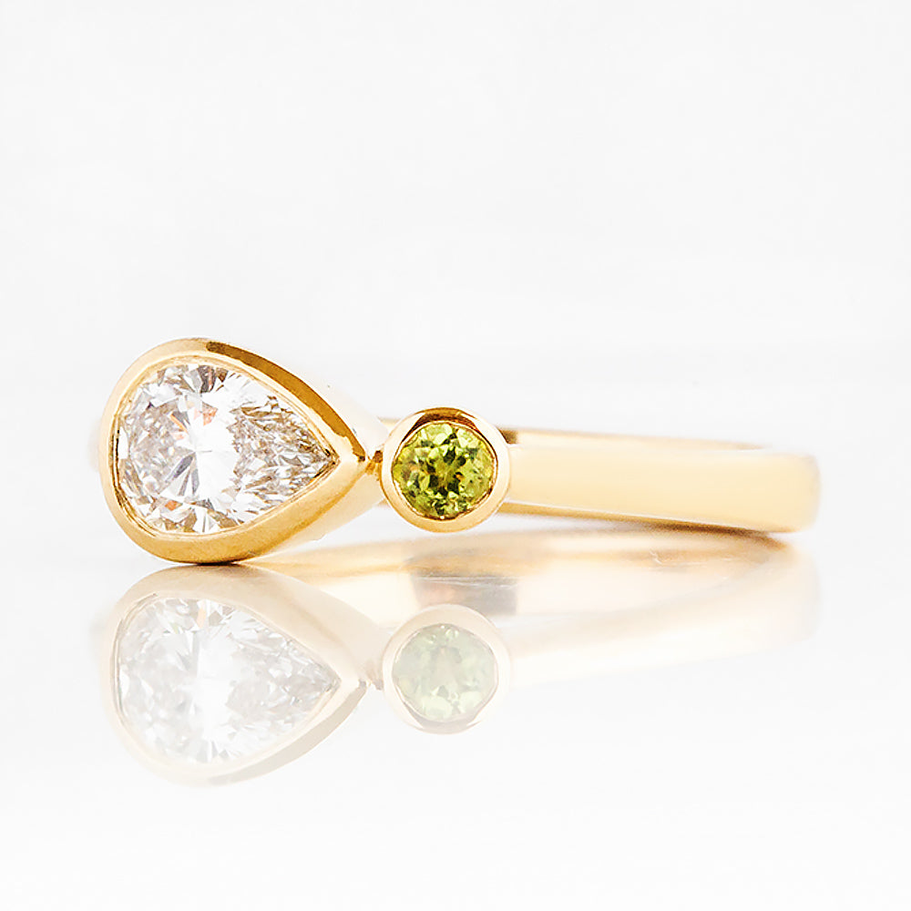 Jade, Lab Diamond and Peridot Ring