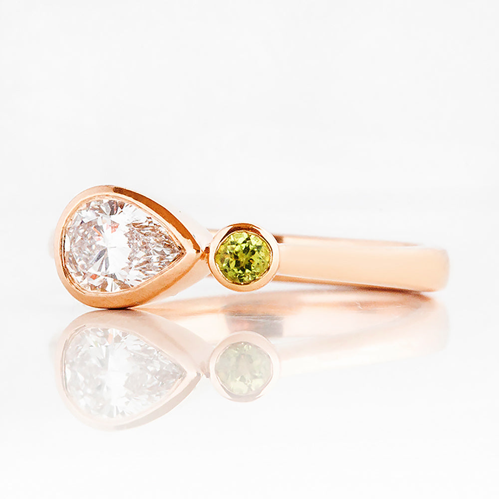 Jade, Lab Diamond and Peridot Ring