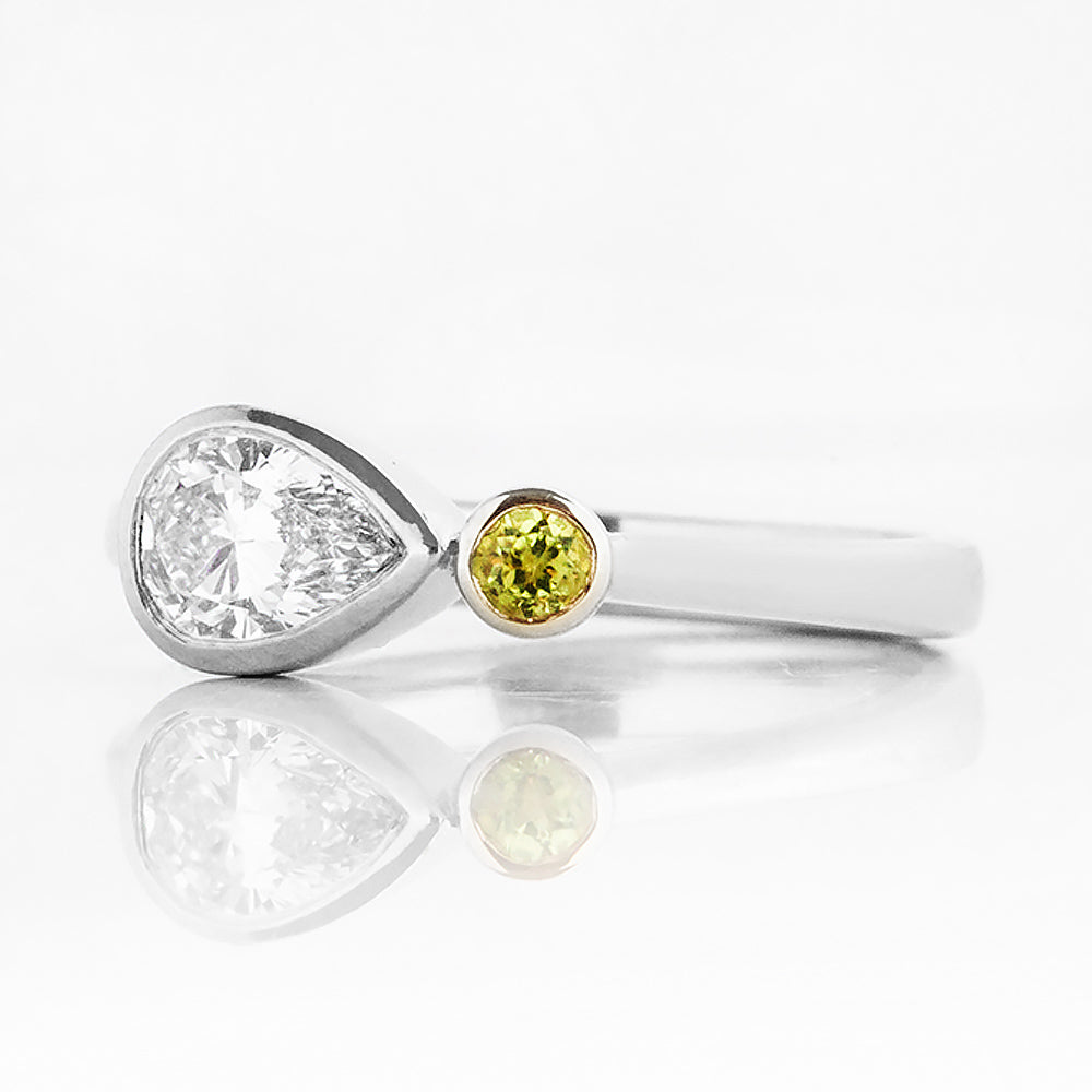 Jade, Lab Diamond and Peridot Ring