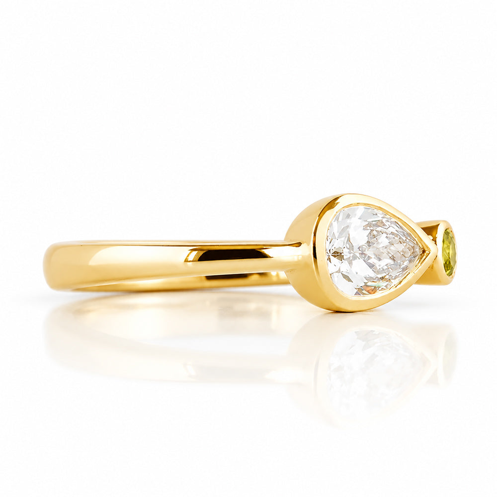 Jade, Lab Diamond and Peridot Ring