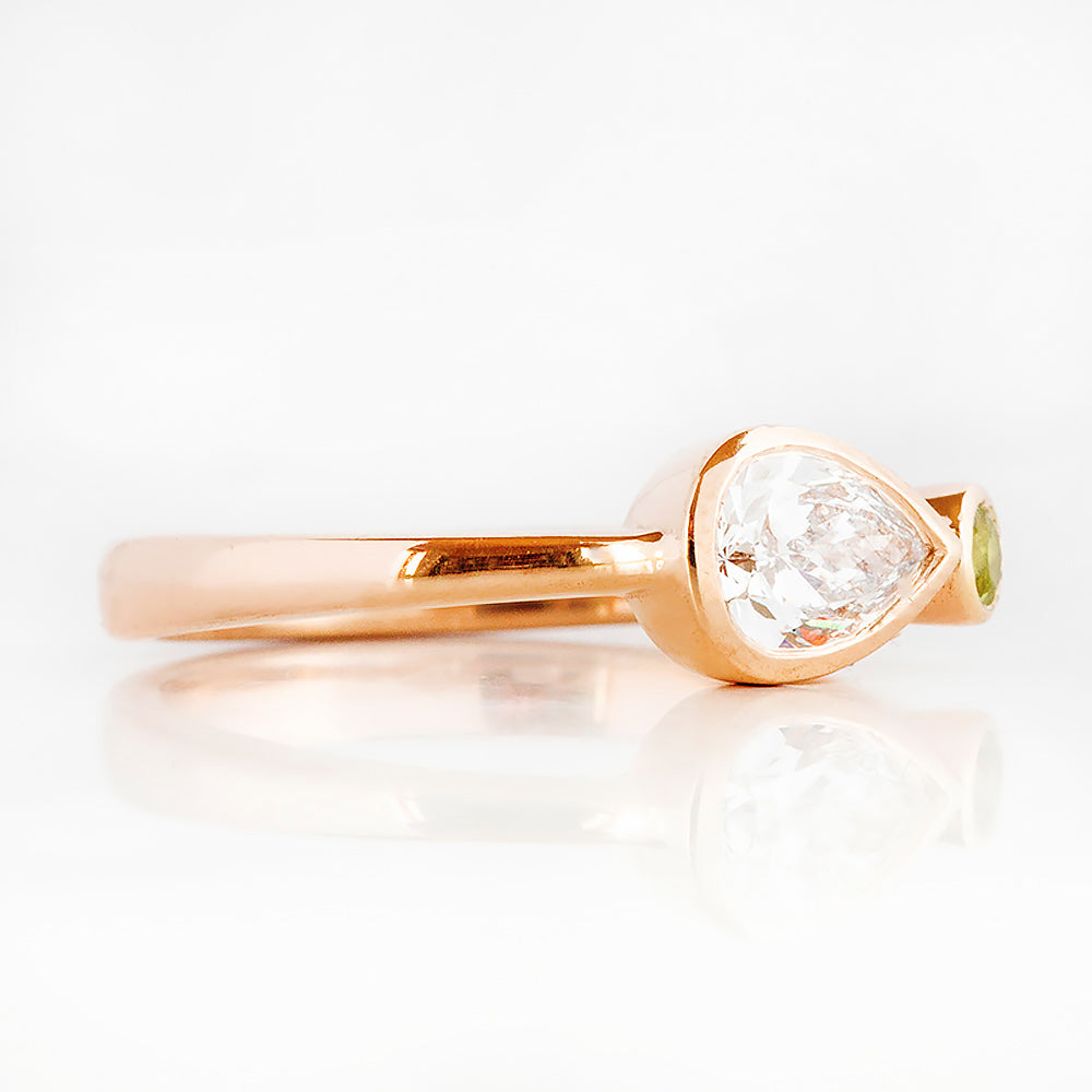 Jade, Lab Diamond and Peridot Ring