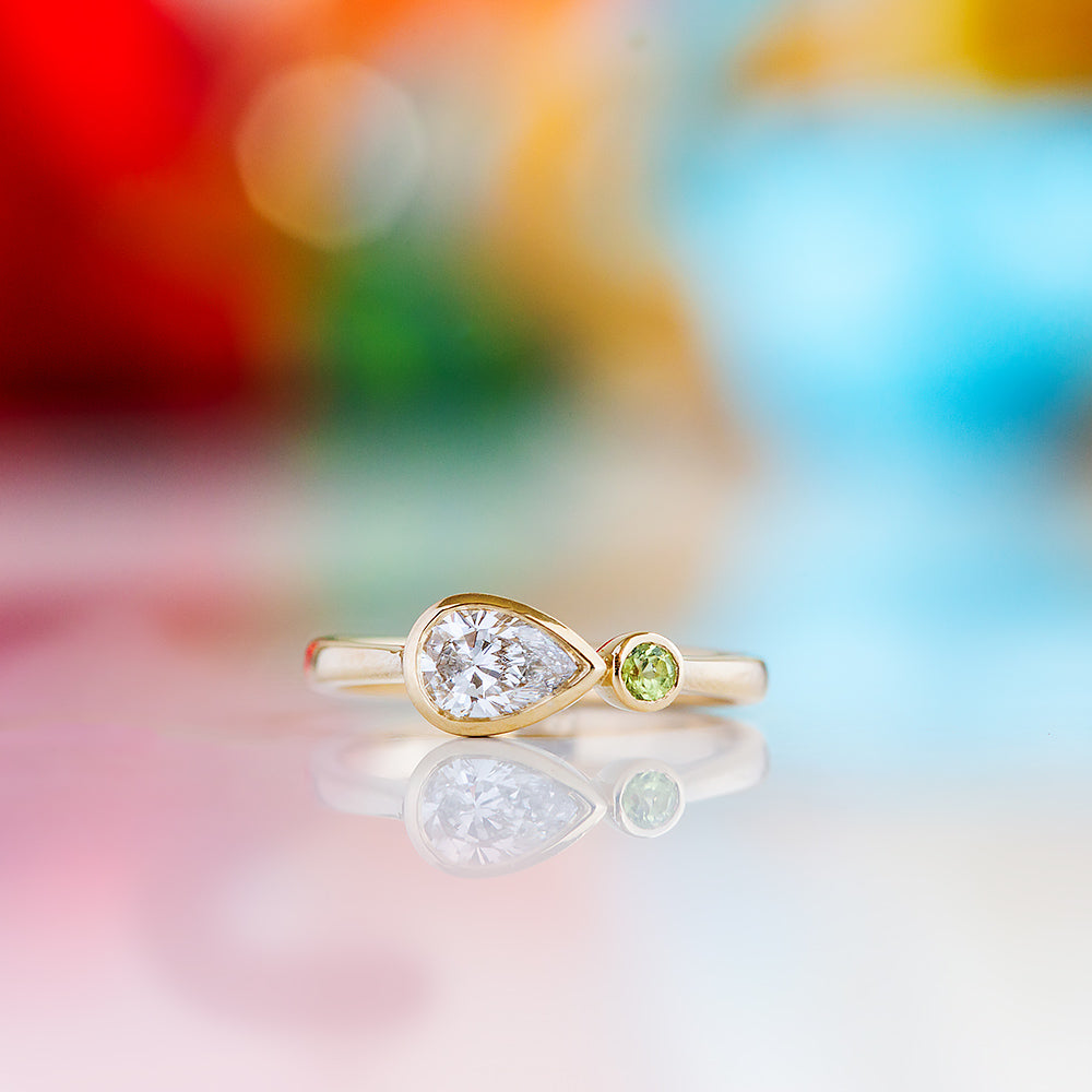 Jade, Lab Diamond and Peridot Ring
