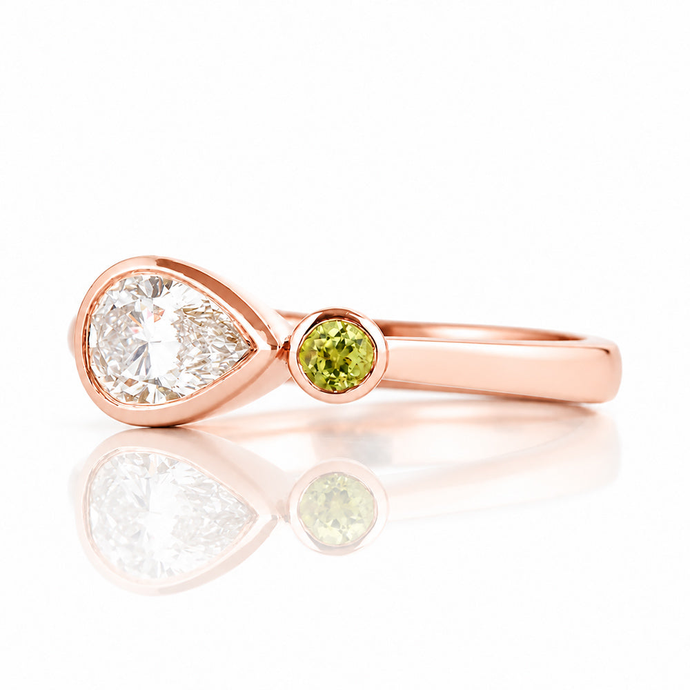 Jade, Lab Diamond and Peridot Ring