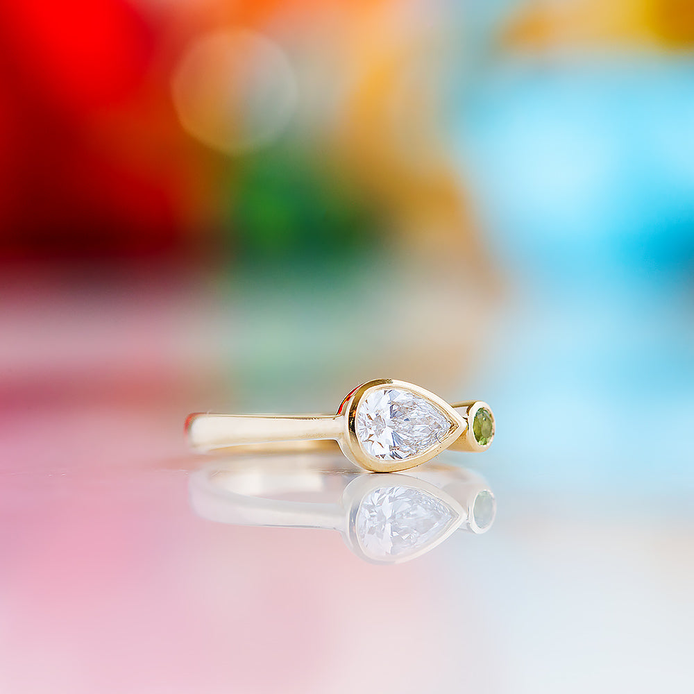 Jade, Lab Diamond and Peridot Ring