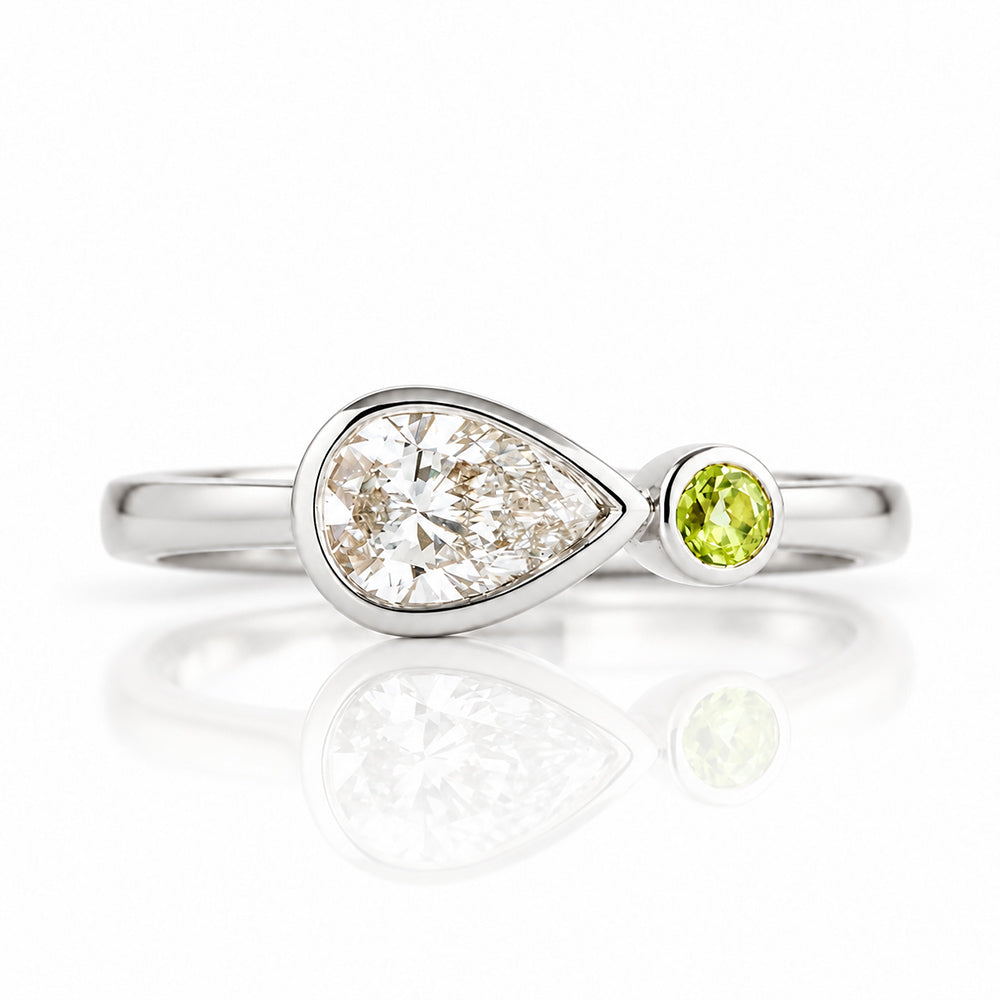 Jade, Lab Diamond and Peridot Ring
