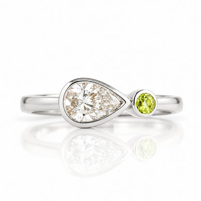 Jade, Lab Diamond and Peridot Ring