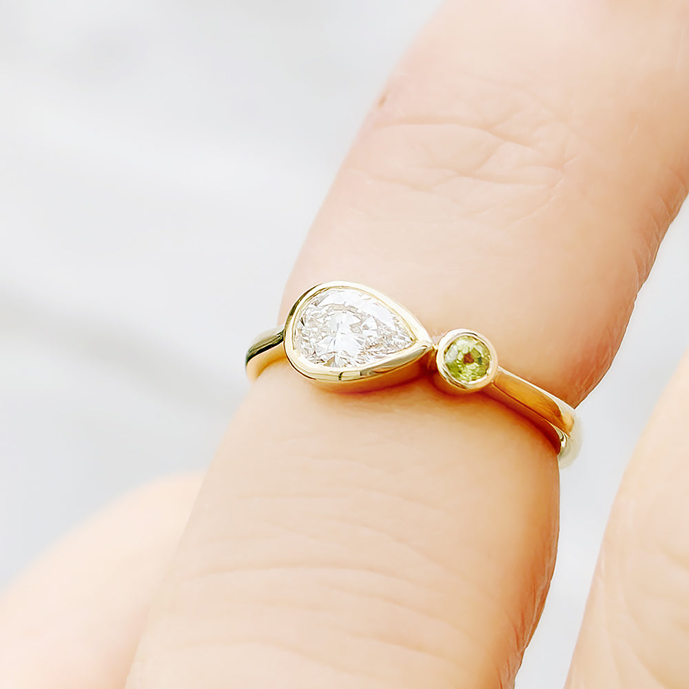 Jade, Lab Diamond and Peridot Ring