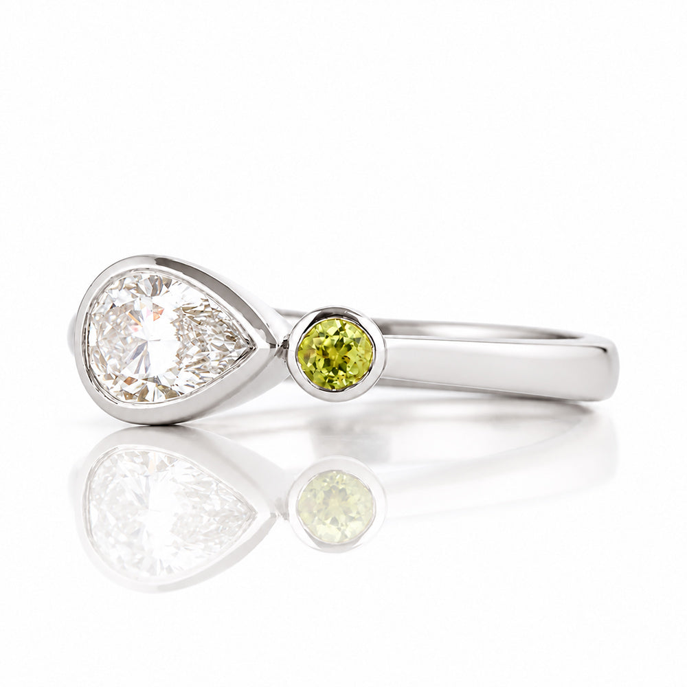 Jade, Lab Diamond and Peridot Ring