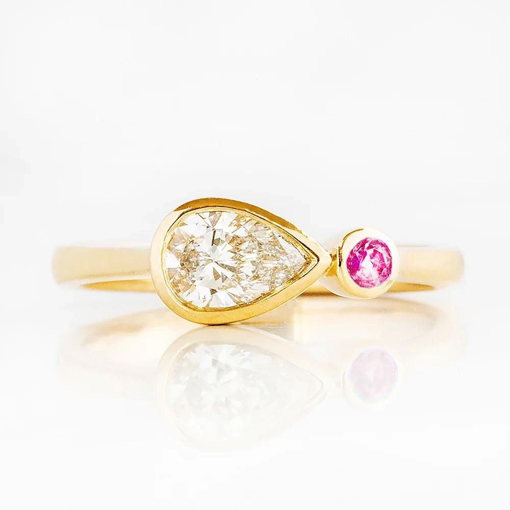 Jade, Lab Diamond and Pink Sapphire Ring