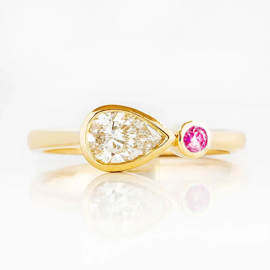 Jade, Lab Diamond and Pink Sapphire Ring