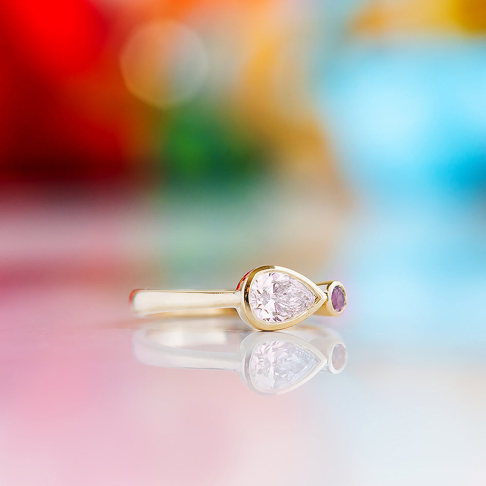 Jade, Lab Diamond and Pink Sapphire Ring