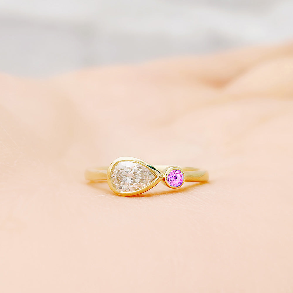 Jade, Lab Diamond and Pink Sapphire Ring