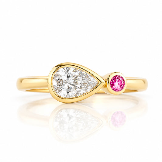 Jade, Lab Diamond and Pink Sapphire Ring