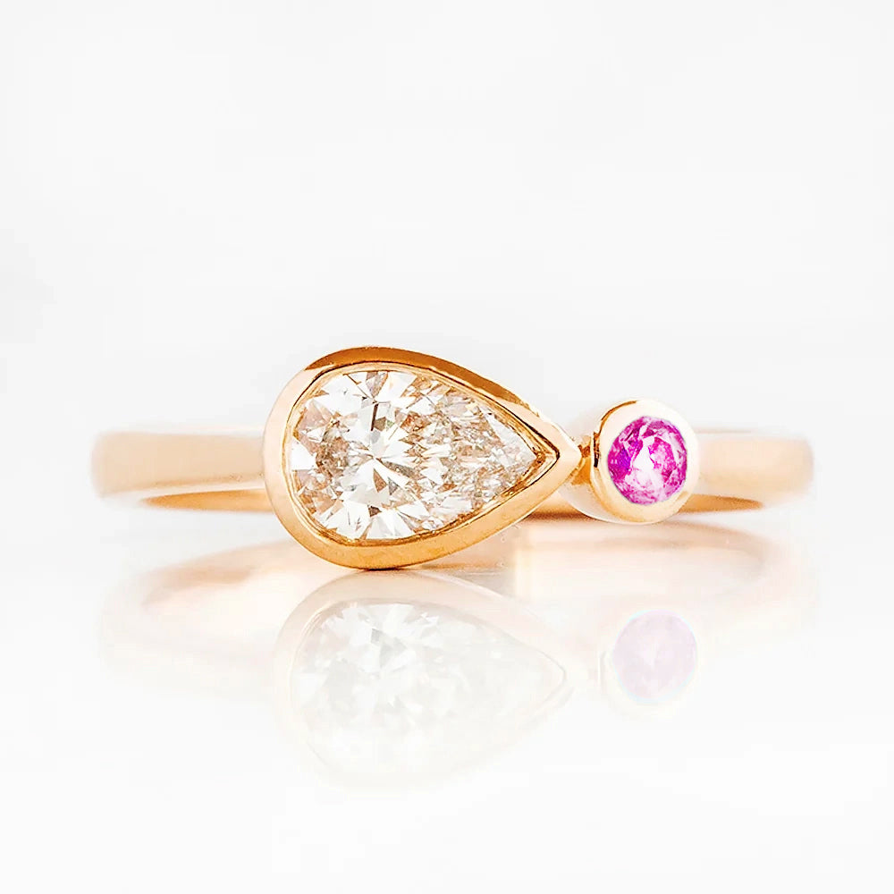 Jade, Lab Diamond and Pink Sapphire Ring
