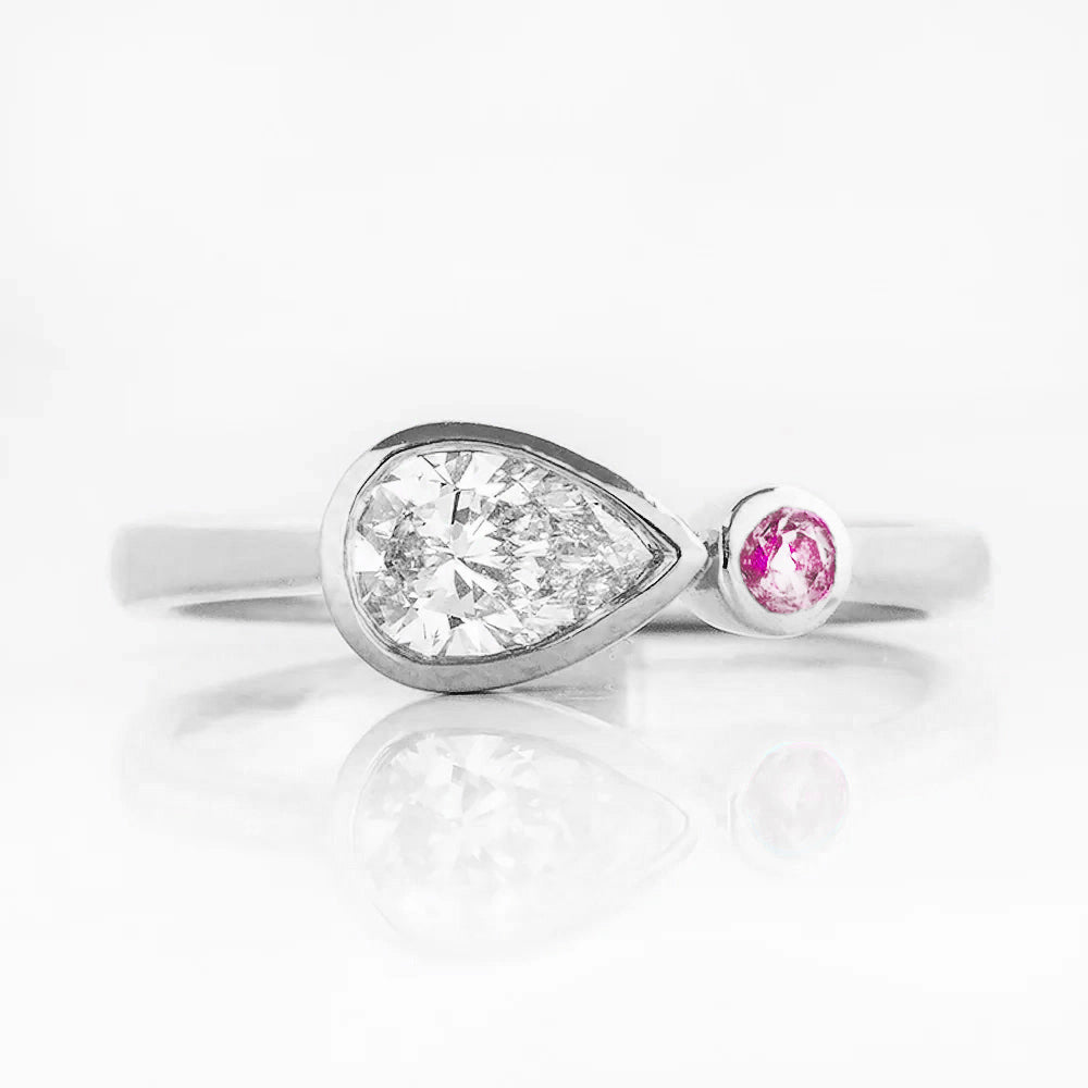 Jade, Lab Diamond and Pink Sapphire Ring