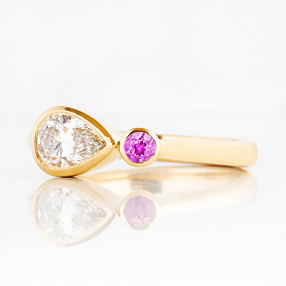 Jade, Lab Diamond and Pink Sapphire Ring