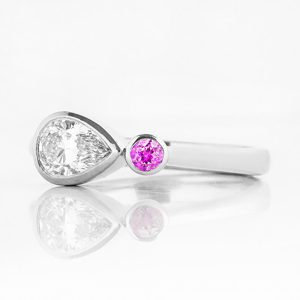 Jade, Lab Diamond and Pink Sapphire Ring