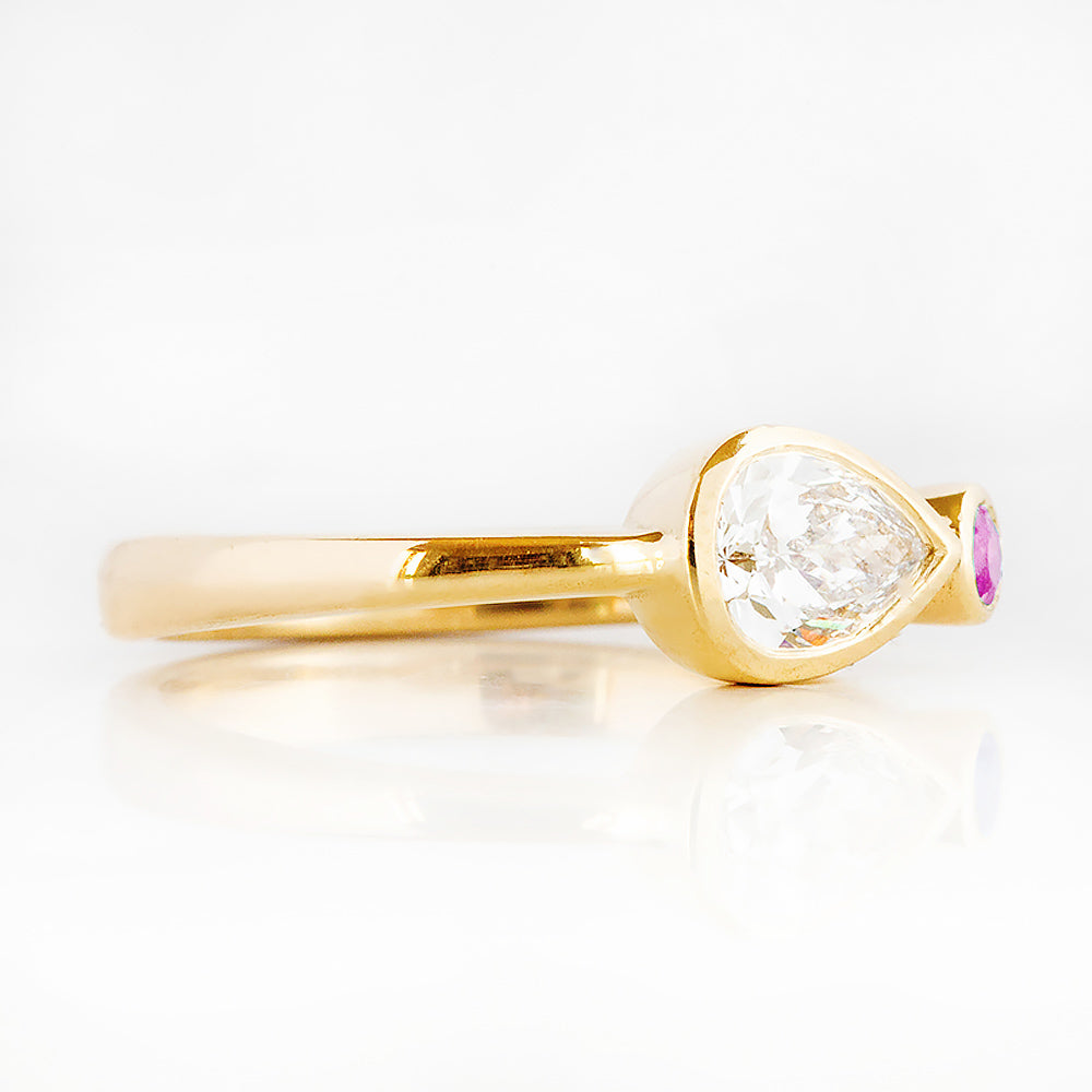 Jade, Lab Diamond and Pink Sapphire Ring