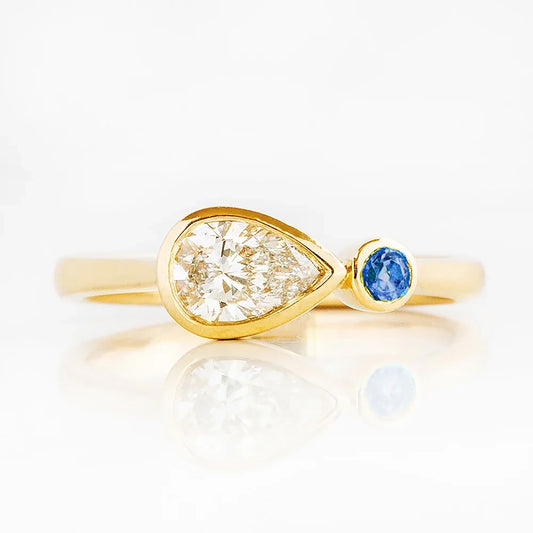 Jade, Lab Diamond and Blue Sapphire Ring