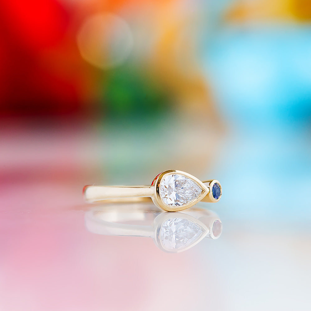 Jade, Lab Diamond and Blue Sapphire Ring