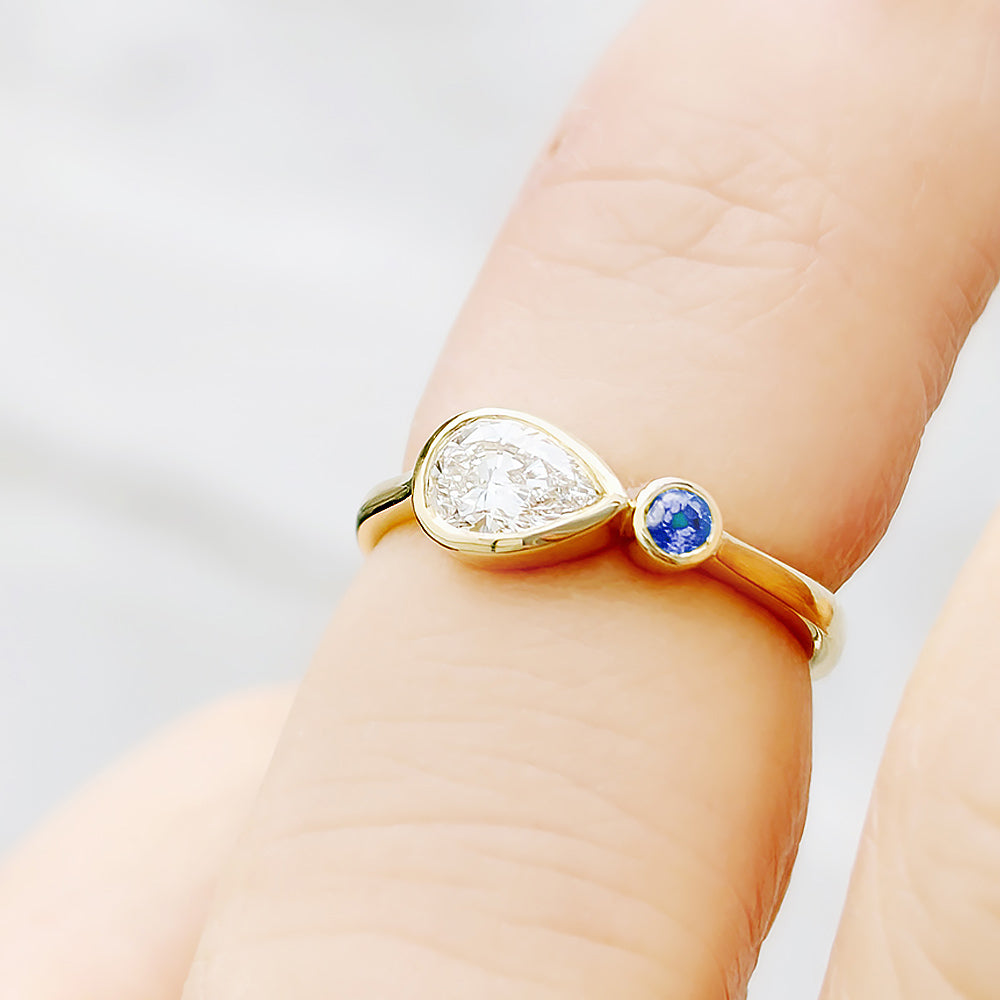 Jade, Lab Diamond and Blue Sapphire Ring