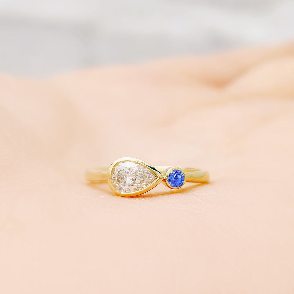 Jade, Lab Diamond and Blue Sapphire Ring