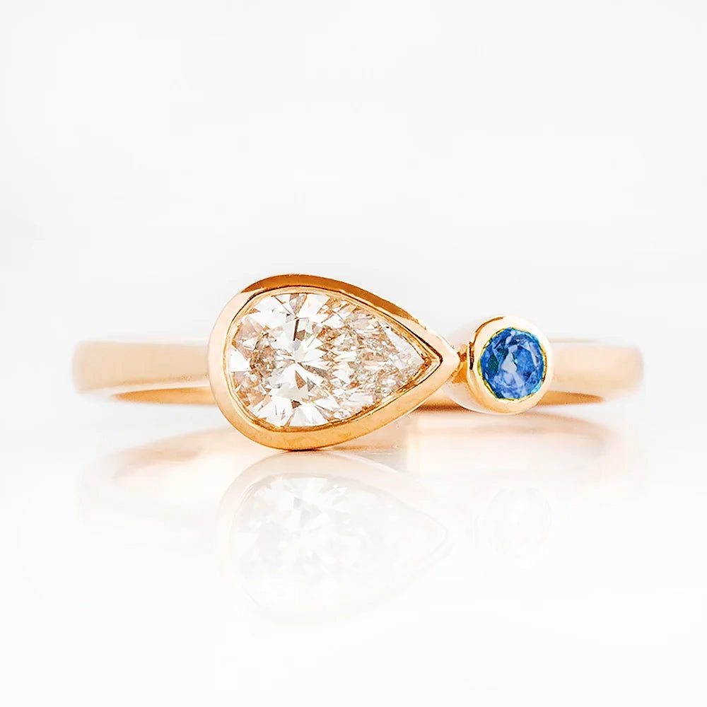 Jade, Lab Diamond and Blue Sapphire Ring