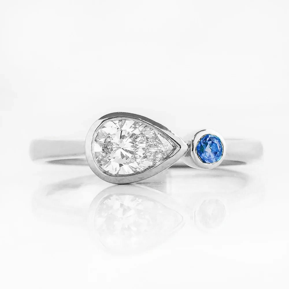 Jade, Lab Diamond and Blue Sapphire Ring