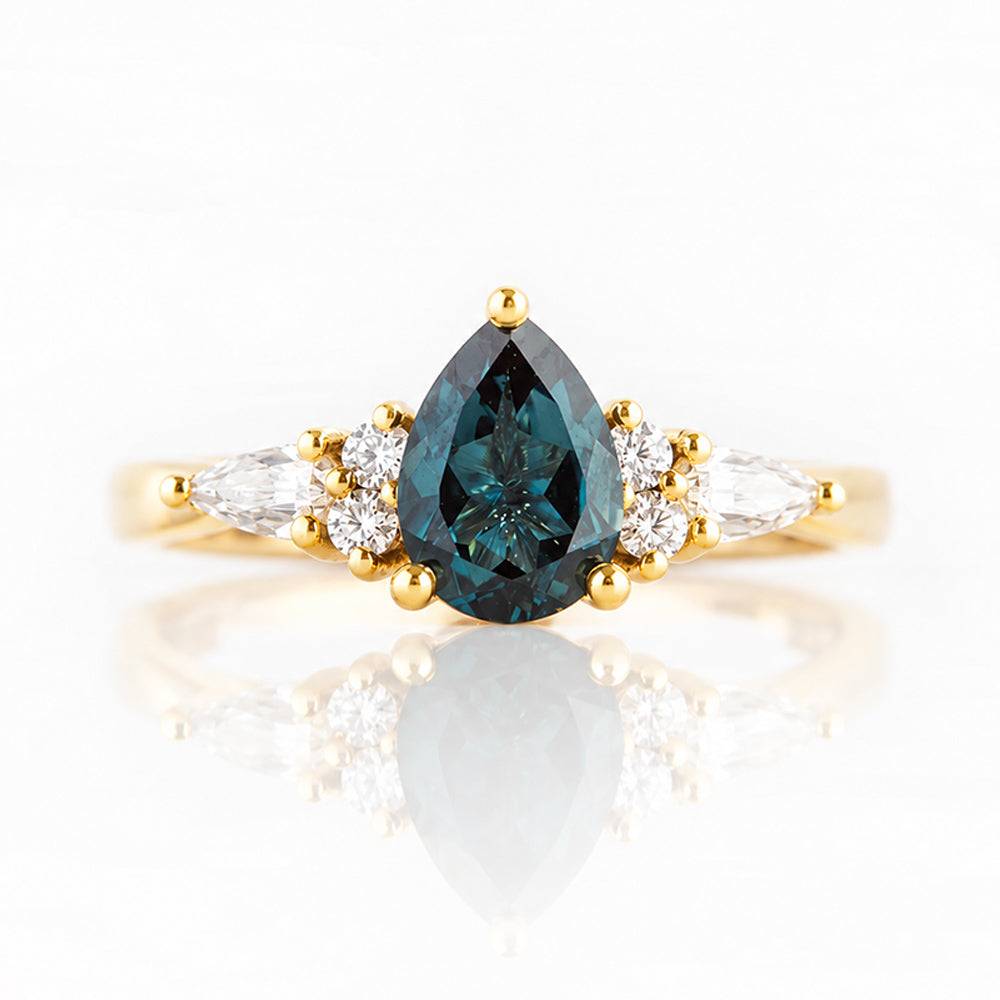 Ariana Mini, a Pear cut London Blue Topaz and Lab Diamond Ring - Victoria's Jewellery