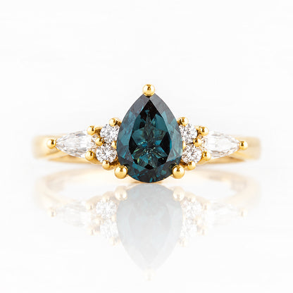 Ariana Mini, a Pear cut London Blue Topaz and Lab Diamond Ring - Victoria's Jewellery