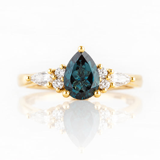 Ariana Mini, a Pear cut London Blue Topaz and Lab Diamond Ring - Victoria's Jewellery